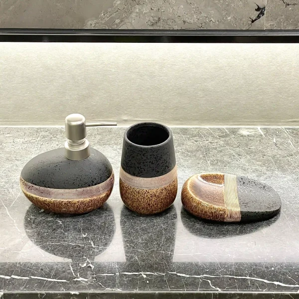 Custom 3-Piece Bathroom Set Artisanal Textured Ceramic Bathroom Accessories Wholesale (1)