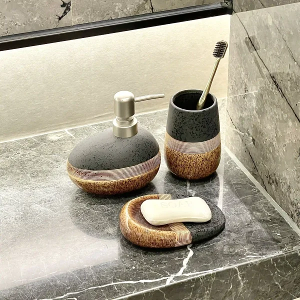 Custom 3-Piece Bathroom Set Artisanal Textured Ceramic Bathroom Accessories Wholesale (2)