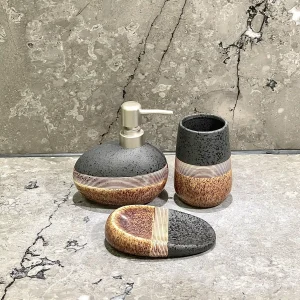 Custom 3-Piece Bathroom Set Artisanal Textured Ceramic Bathroom Accessories Wholesale (6)