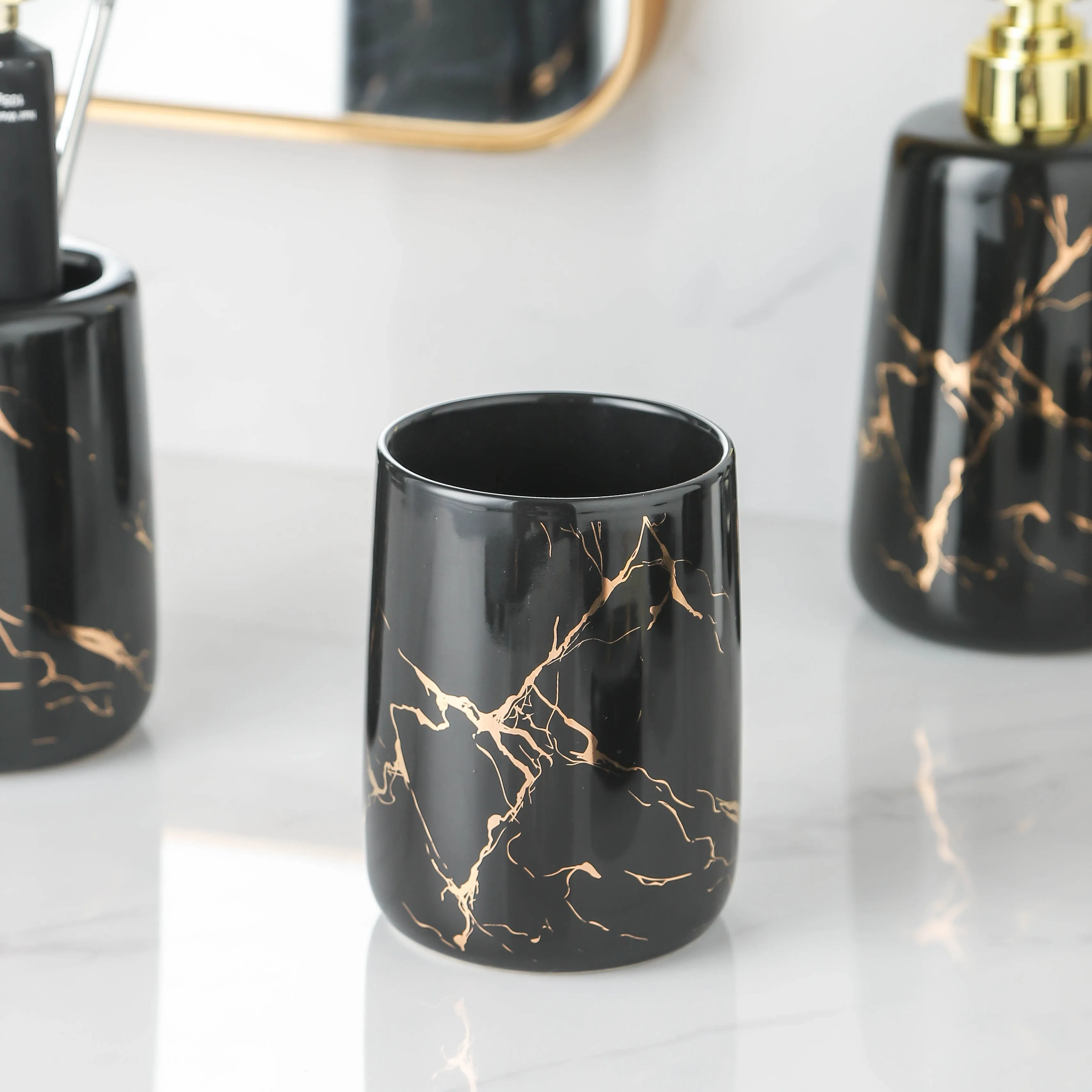 Custom Bathroom Sets Wholesale 4 Piece Black Ceramic Bathroom Accessories - Image 6