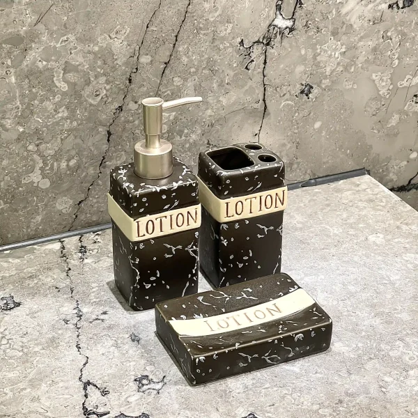 Custom Logo Bathroom Set Textured Black Glaze (4)