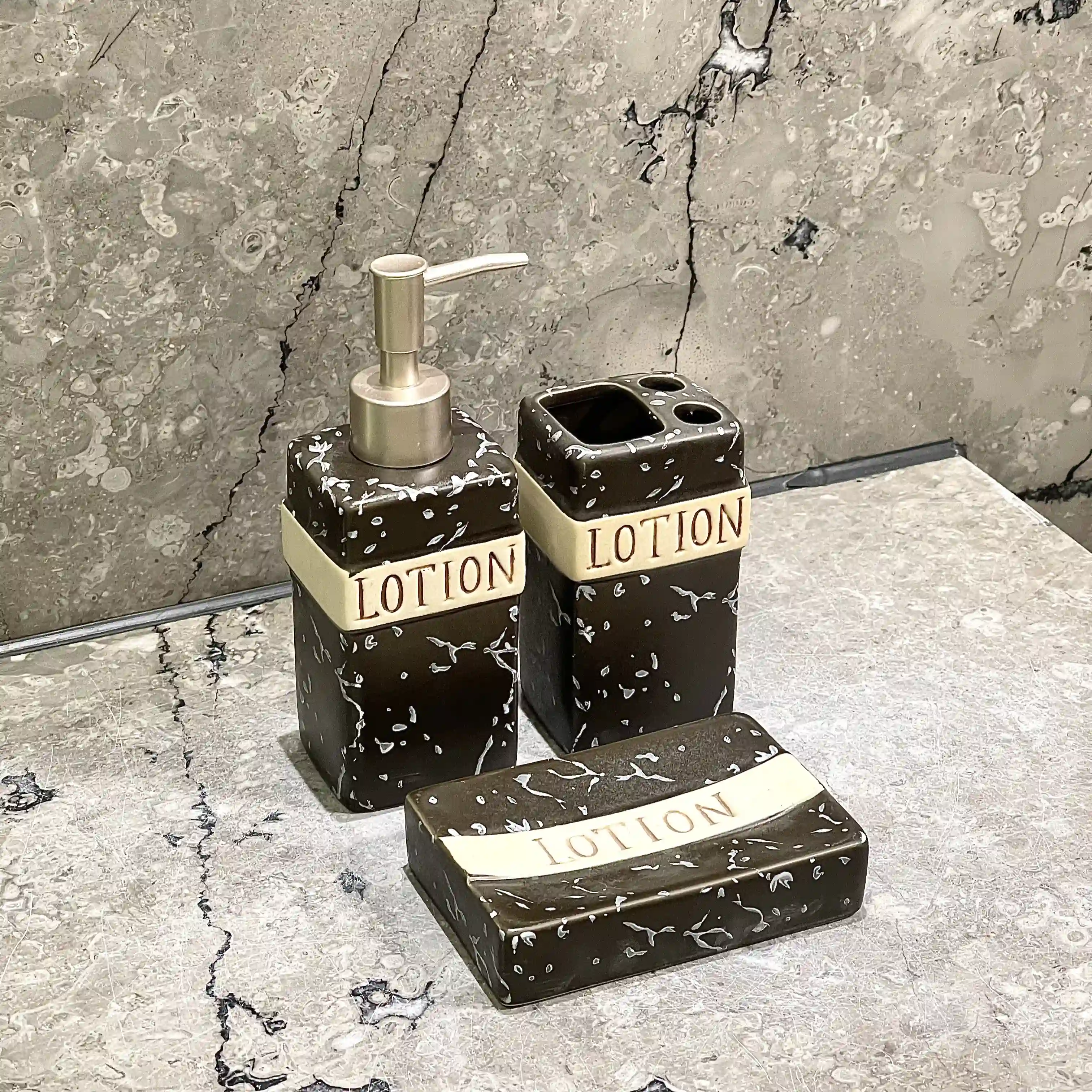 Custom Logo Bathroom Set Textured Black Glaze (4)