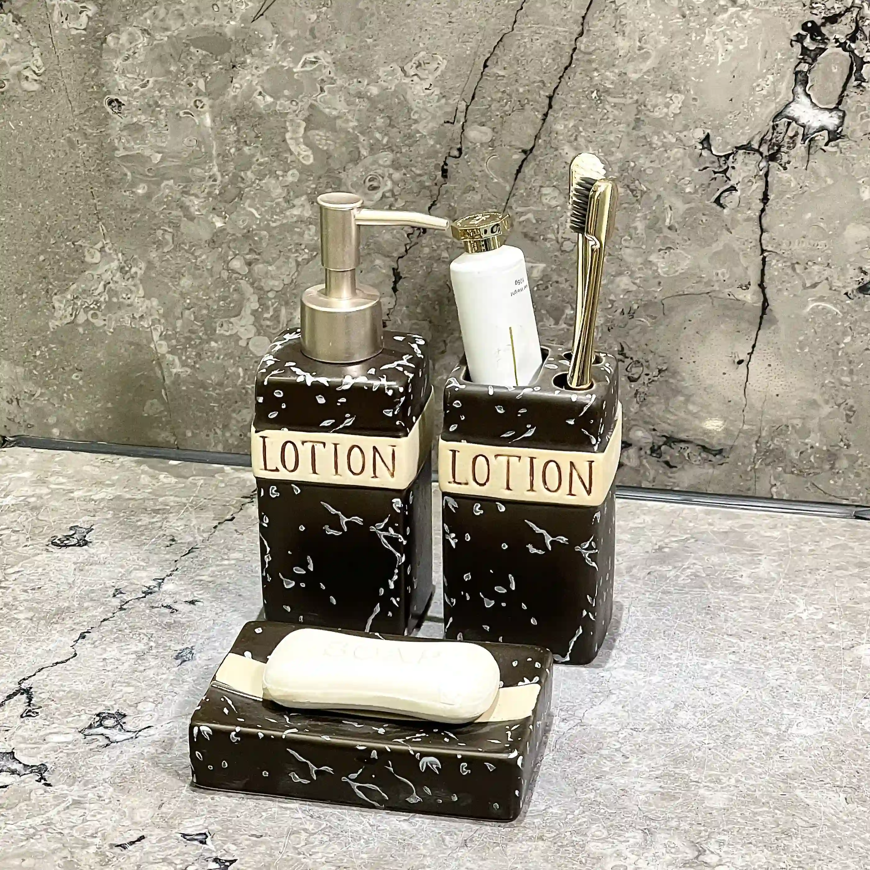 Custom Logo Bathroom Set Textured Black Glaze (7)