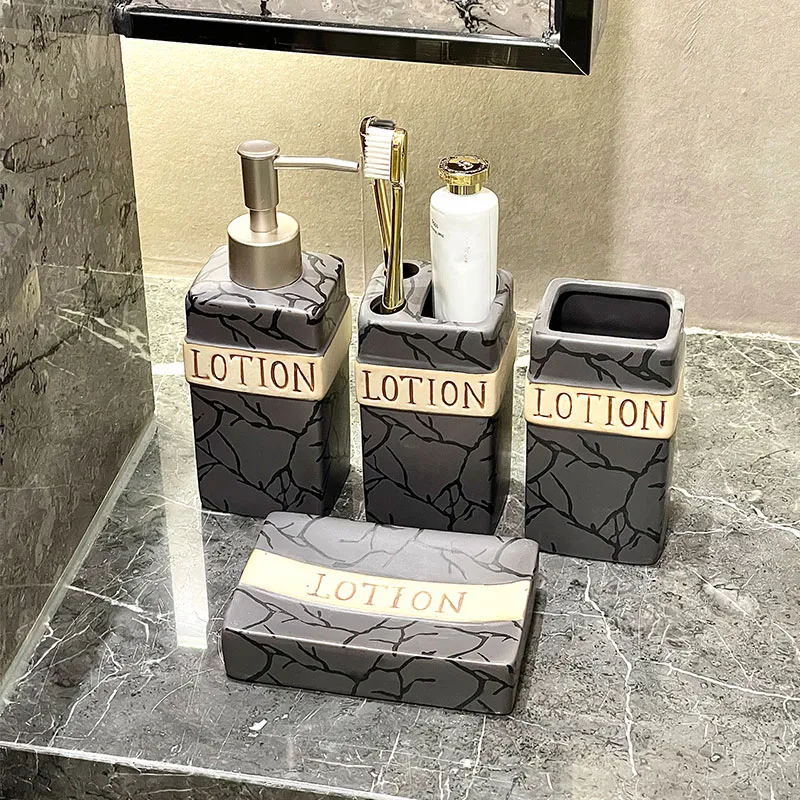 4 Piece Ceramic Bathroom Set Wholesale - Hand Printing