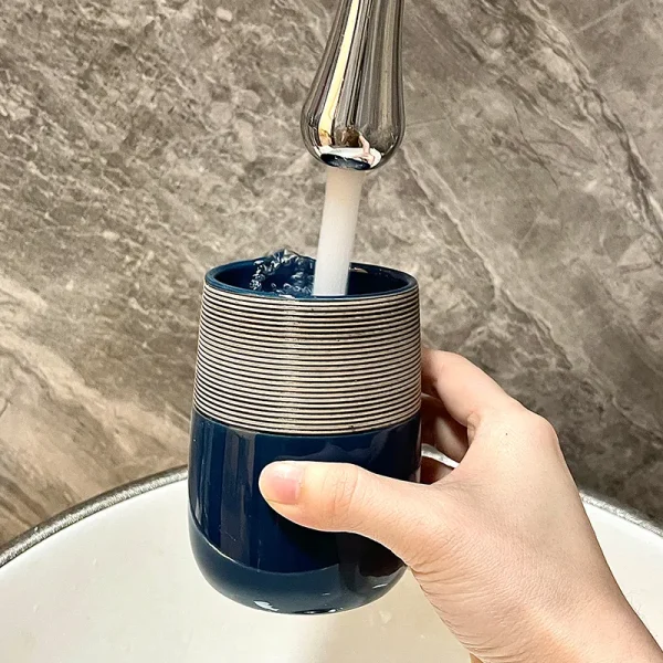 Ceramic Bathroom Accessory Set Bulk - 4-Piece Navy Blue Textured Bath Set Supplier