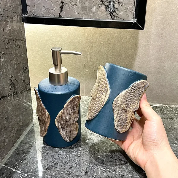 Ceramic Butterfly Embossed Bathroom Set Bulk (1)