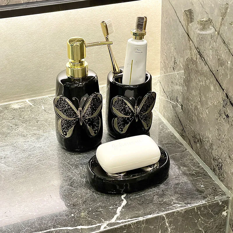 Custom Black Butterfly Bathroom Set