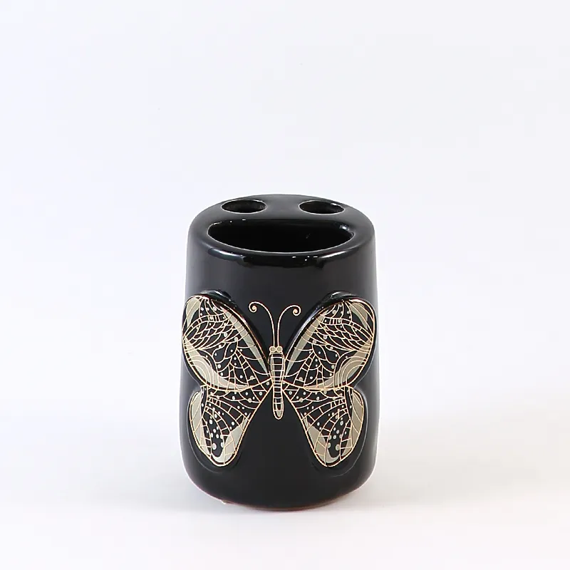 Custom Black Butterfly Bathroom Set