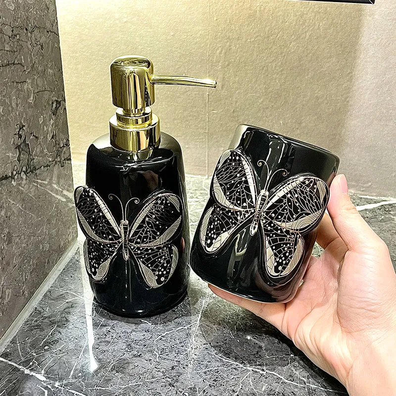 Custom Black Butterfly Bathroom Set