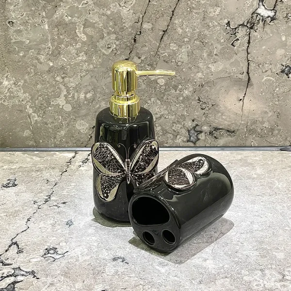 Custom Black Butterfly Bathroom Set