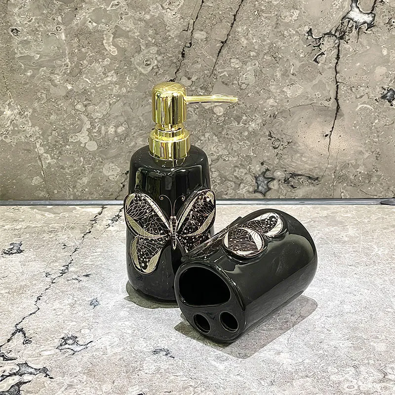 Custom Black Butterfly Bathroom Set