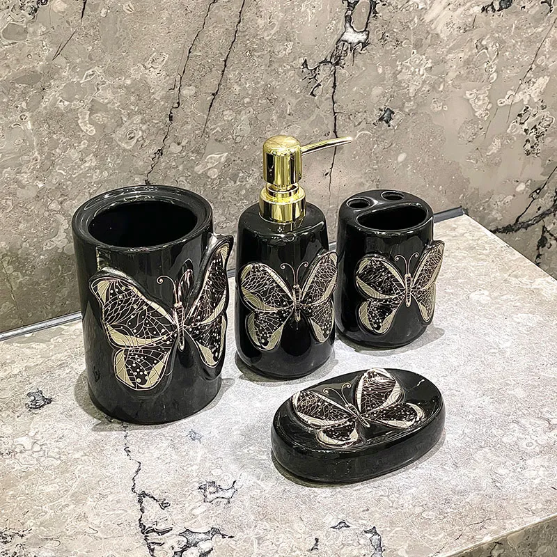 Custom Black Butterfly Bathroom Set