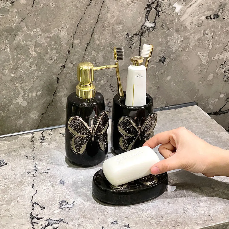 Custom Black Butterfly Bathroom Set