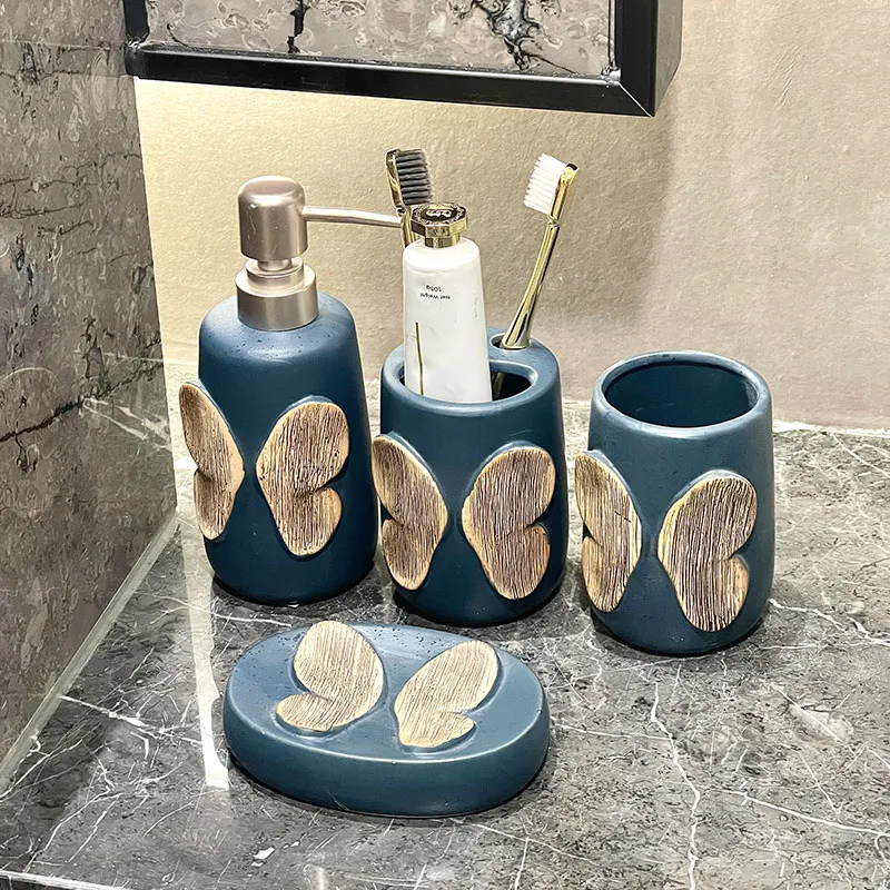 Custom Blue Butterfly Bathroom Set