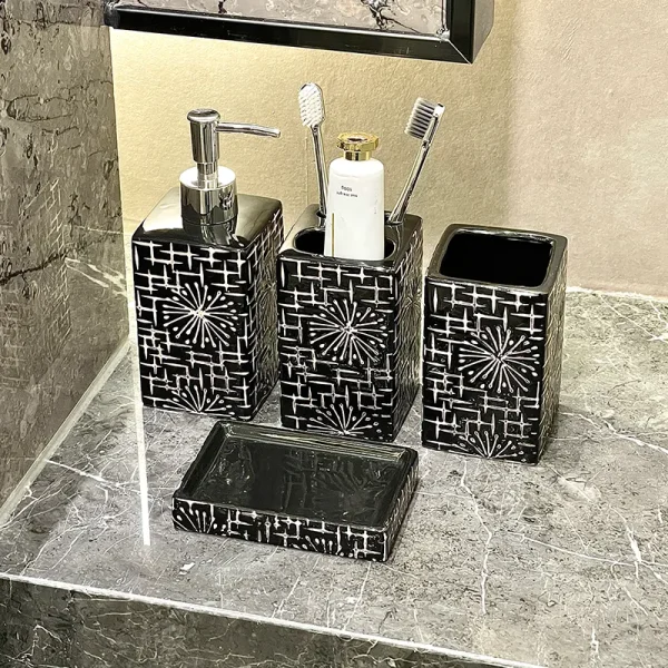 Bulk Square Black Ceramic Toothbrush Holder