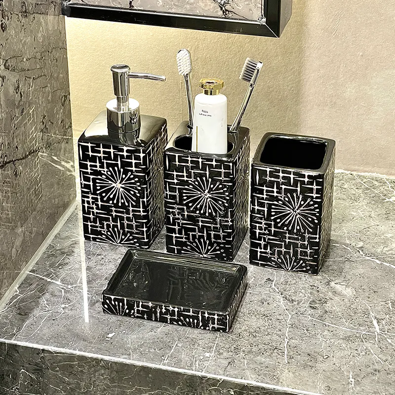 Bulk Square Black Ceramic Toothbrush Holder