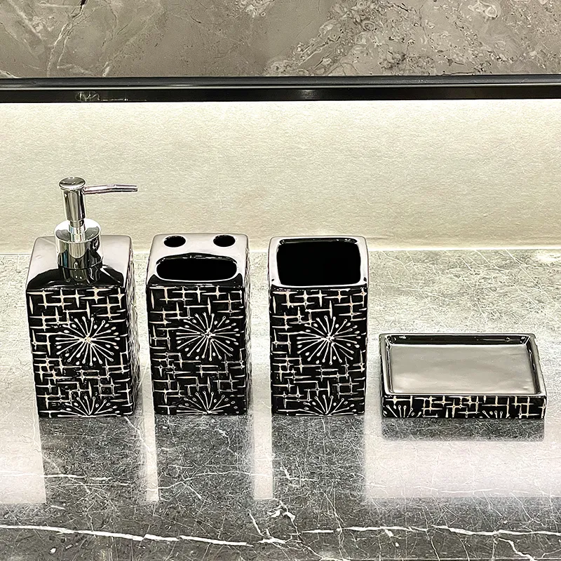 Bulk Square Black Ceramic Toothbrush Holder