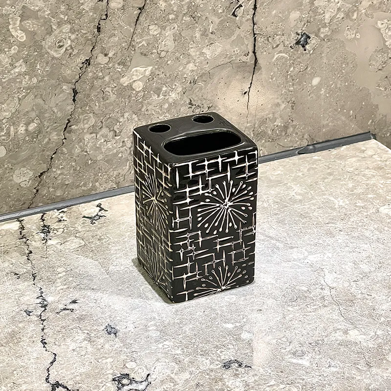 Bulk Square Black Ceramic Toothbrush Holder