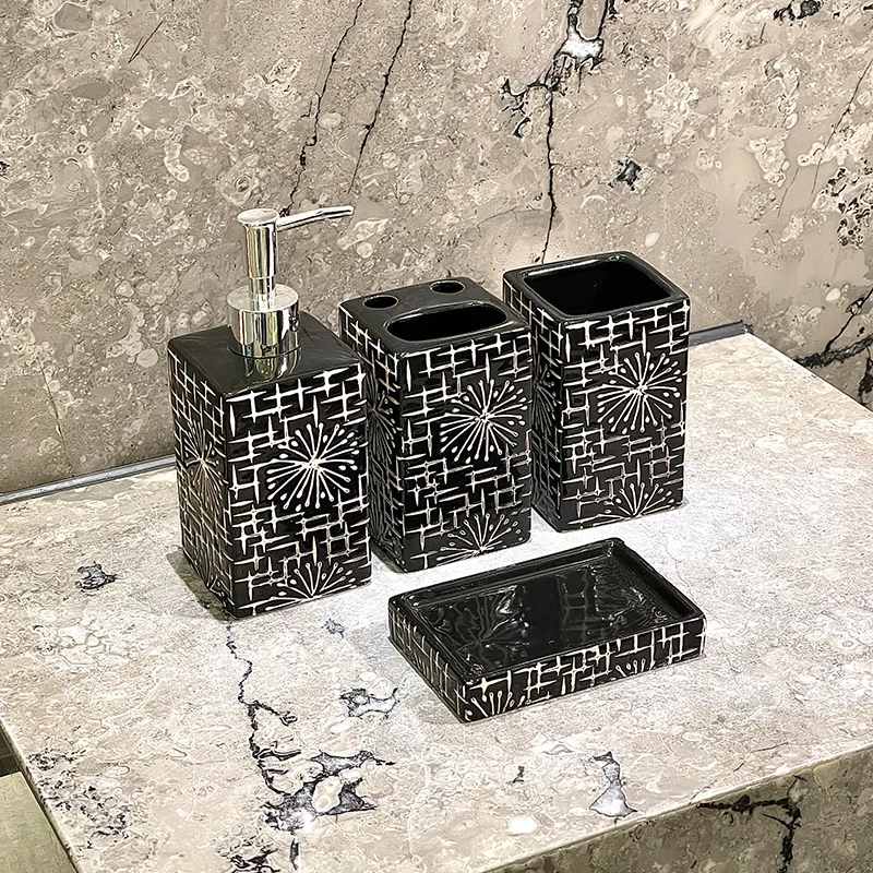 Bulk Square Black Ceramic Toothbrush Holder