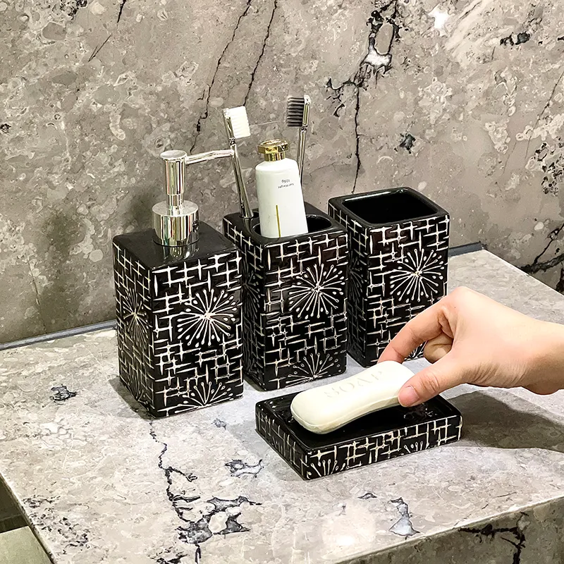 Bulk Square Black Ceramic Toothbrush Holder