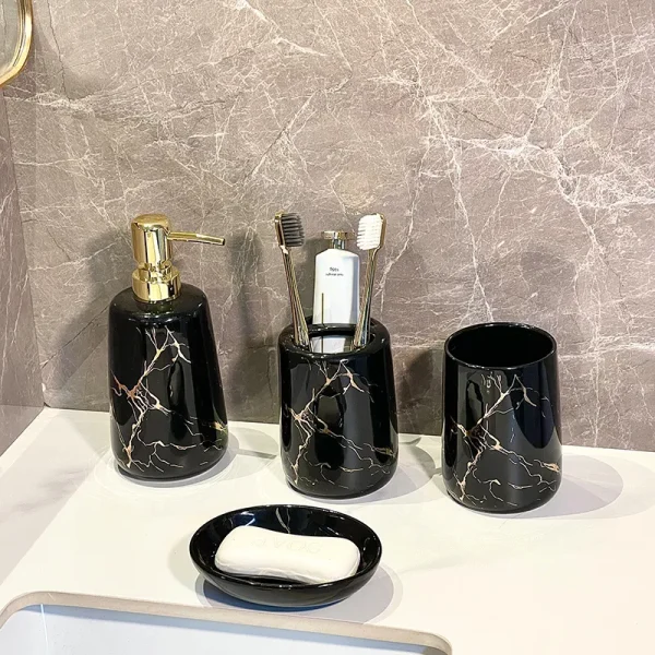 カスタム・ブラック大理石柄バスルームタンブラー