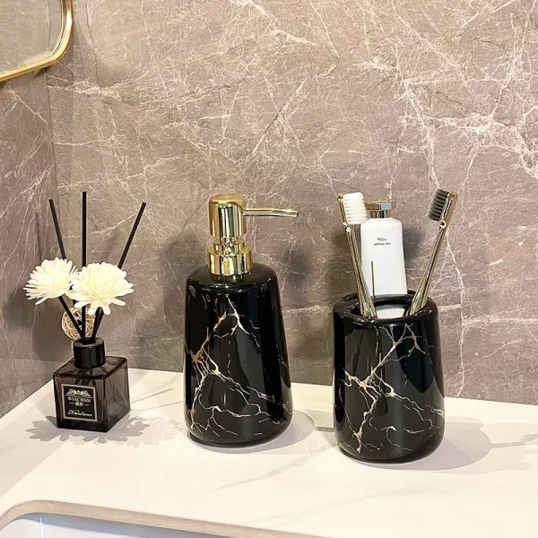カスタムブラックマーブルパターンソープディスペンサー
