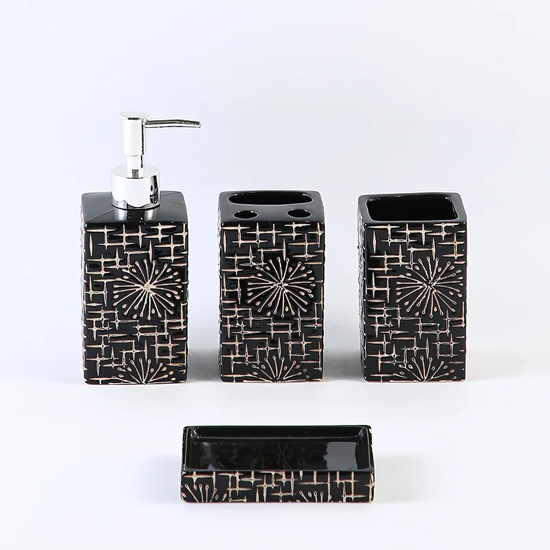 Bulk Square Black Ceramic Bathroom Tumbler