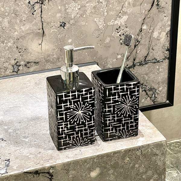 Bulk Square Black Ceramic Bathroom Tumbler