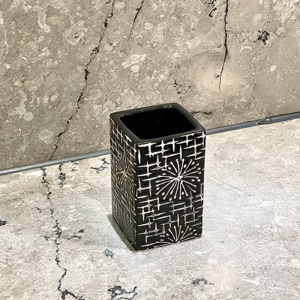 Bulk Square Black Ceramic Bathroom Tumbler