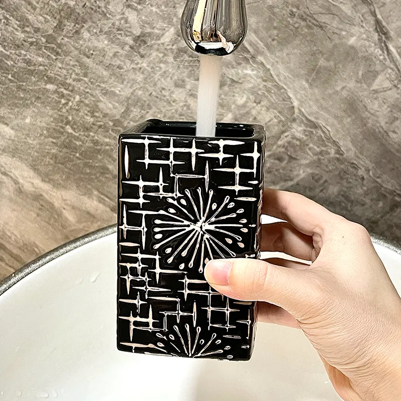 Bulk Square Black Ceramic Bathroom Tumbler