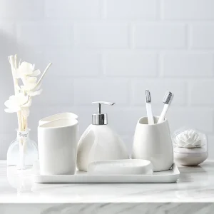 Custom 5-Piece Hotel Bathroom Set White Porcelain (1)
