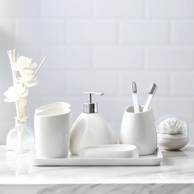 Custom 5-Piece Hotel Bathroom Set White Porcelain (1)