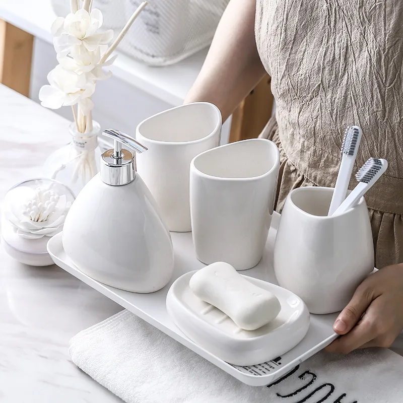 Custom 5-Piece Hotel Bathroom Set White Porcelain (3)