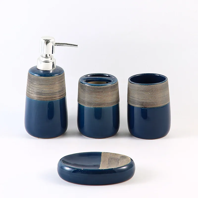 Custom Blue Ceramic Bathroom Tumbler