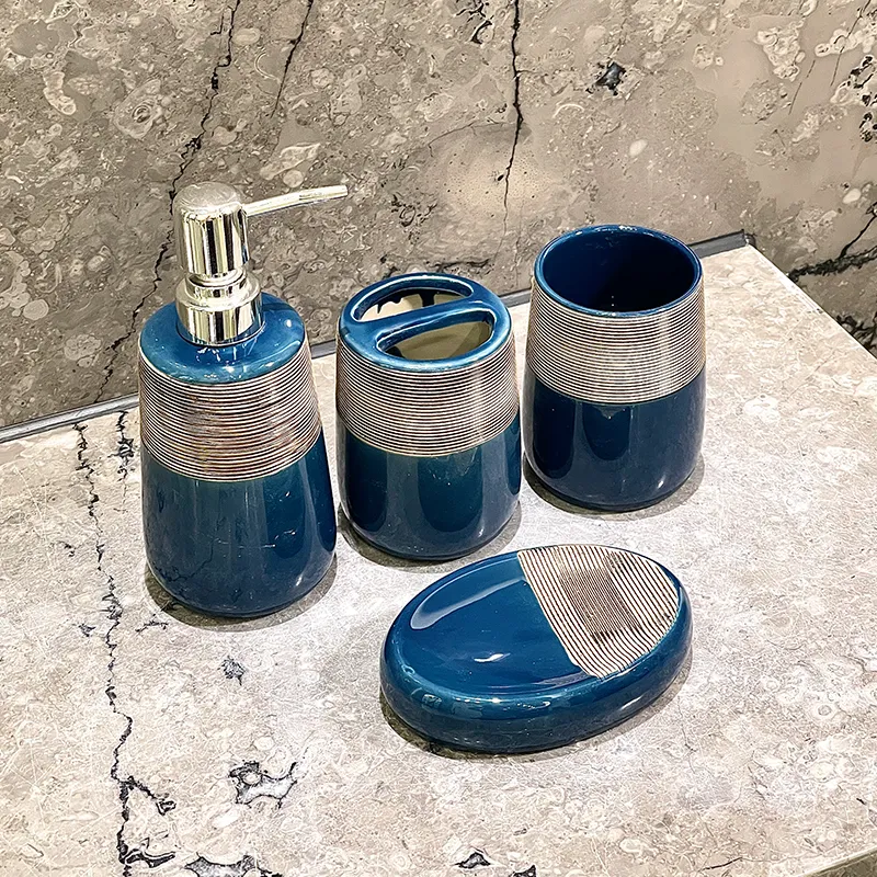Custom Blue Ceramic Bathroom Tumbler