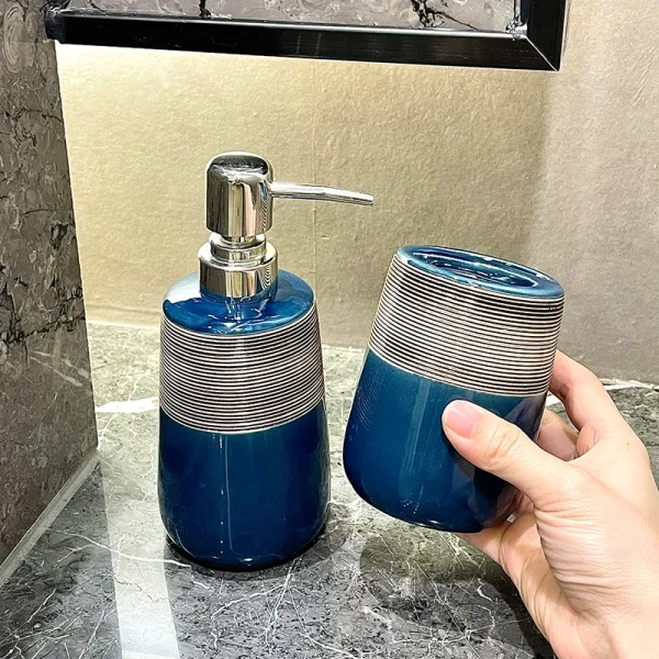 Custom Blue Ceramic Bathroom Tumbler