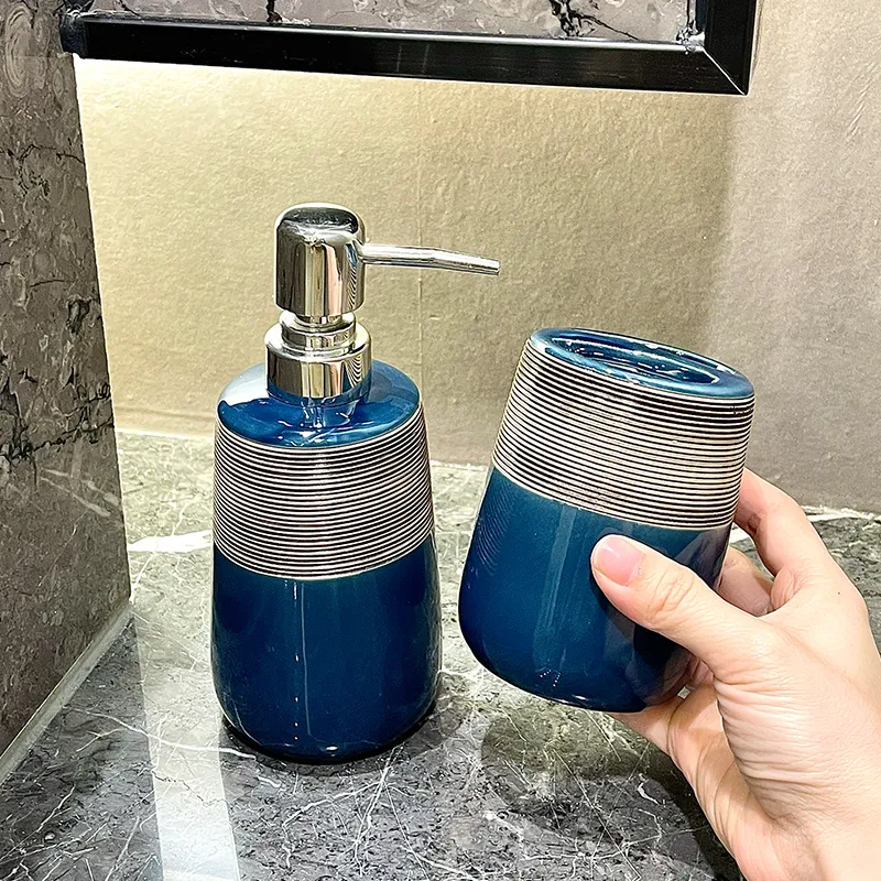 Custom Blue Ceramic Bathroom Tumbler