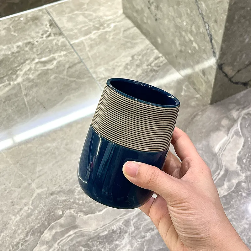 Custom Blue Ceramic Bathroom Tumbler