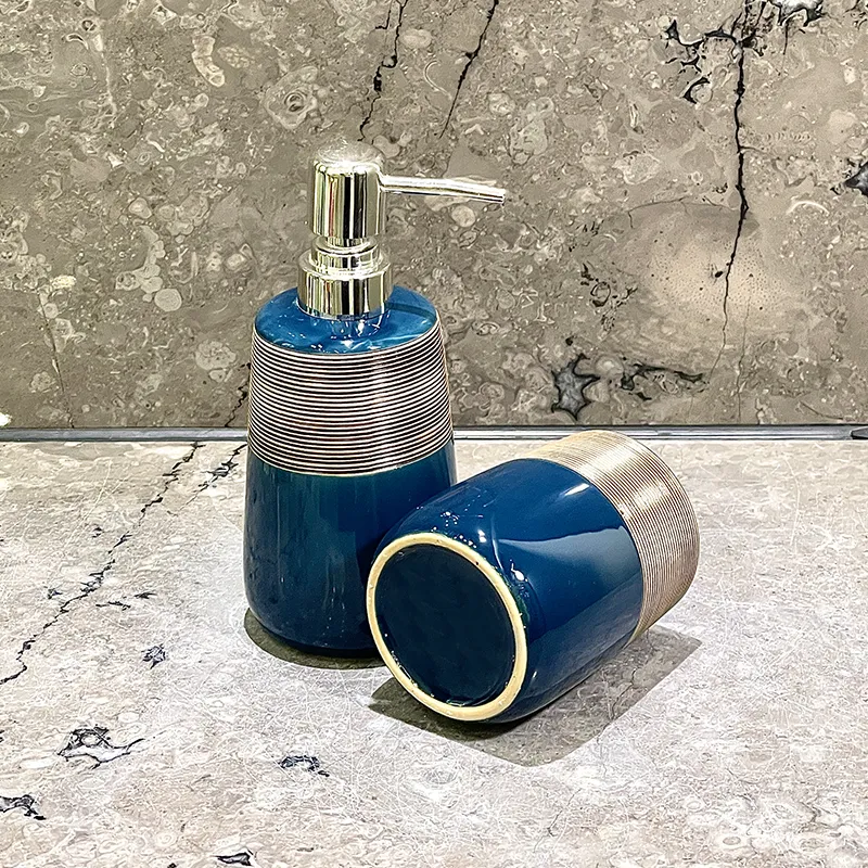 Custom Blue Ceramic Soap Dispenser