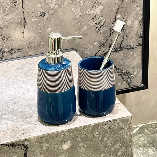 Custom Blue Ceramic Soap Dispenser