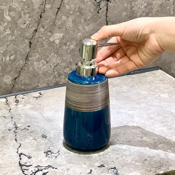 Custom Blue Ceramic Soap Dispenser
