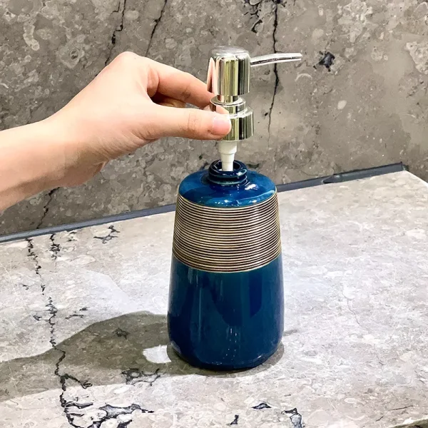 Custom Blue Ceramic Soap Dispenser
