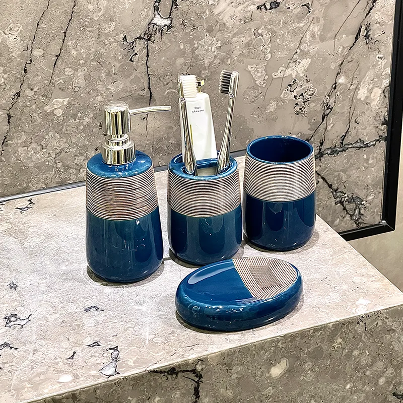 Custom Blue Ceramic Toothbrush Holder