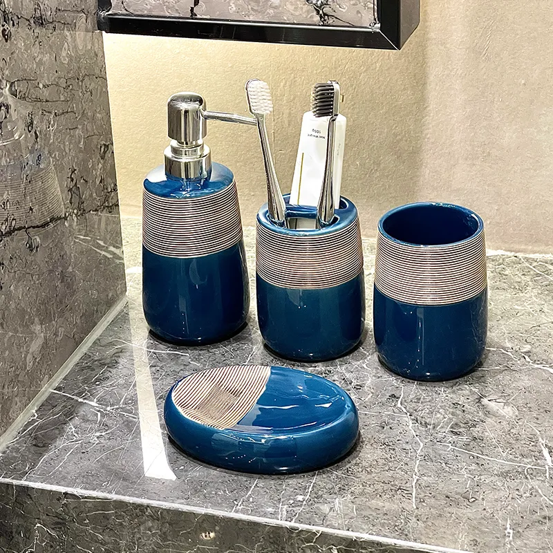 Custom Blue Ceramic Toothbrush Holder