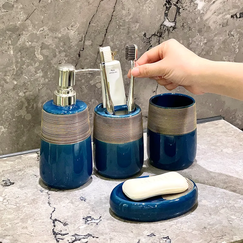 Custom Blue Ceramic Toothbrush Holder
