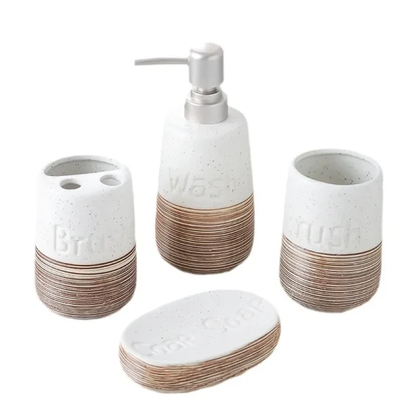 Custom White Bathroom Set with Wood Grain and Logo (1)