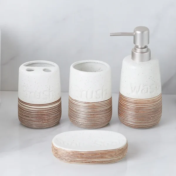 Custom White Bathroom Set with Wood Grain and Logo (2)