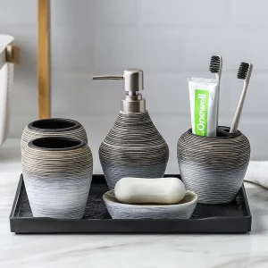 Handmade Ceramic 5 Piece Bathroom Set Wholesale (1)