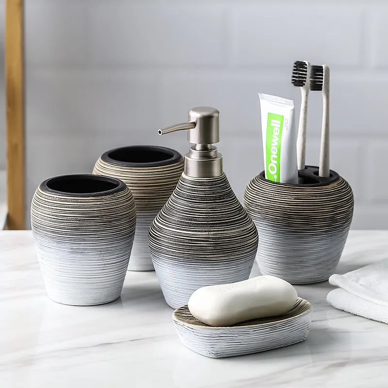 Handmade Ceramic 5 Piece Bathroom Set Wholesale (2)