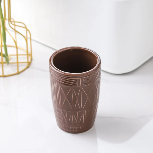Bathroom Cup Wholesale Brown Geometric Ceramic Tumbler Cup OEM Supplier (2)